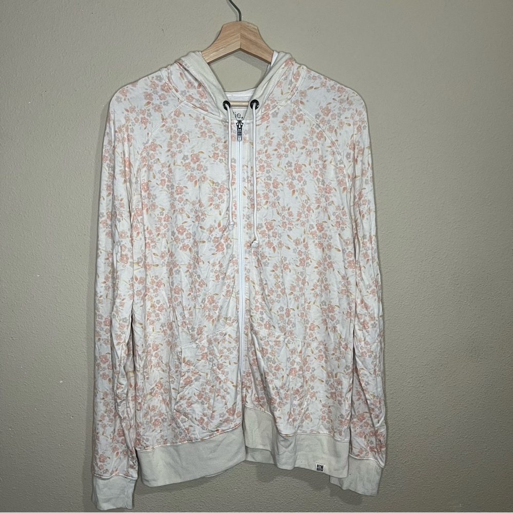 Nollie size XL tan & pink floral light weight zip up jacket with hood - Picture 1 of 6